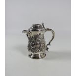 A very good 18th Century large embossed Beer Tankard with hinged lid, by Charles Wright, London, c.