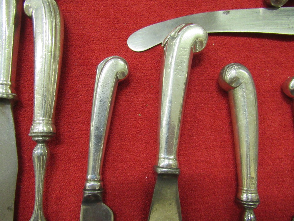 A very rare suite of English Georgian silver pistol handled Cutlery, - Image 11 of 12