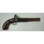 A very good late 18th Century flintlock Holster Pistol, with brass barrel,