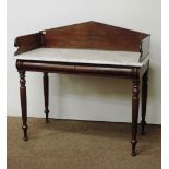 An unusual Victorian mahogany Drinks Table, with shaped gallery over a marble top on turned legs,