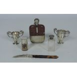 A large silver mounted and leather covered Spirit Hip Flask;