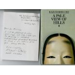 Author's First Novel Ishiguro (Kazuo) A Pale View of the Hills (Faber, 1982), inscribed "to Dr.