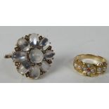 A large gold and moonstone Cluster Ring; and a small 15ct gold and seed pearl Ring.