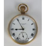 A plain 9ct gold Gentleman's keyless Pocket Watch, by J.W.