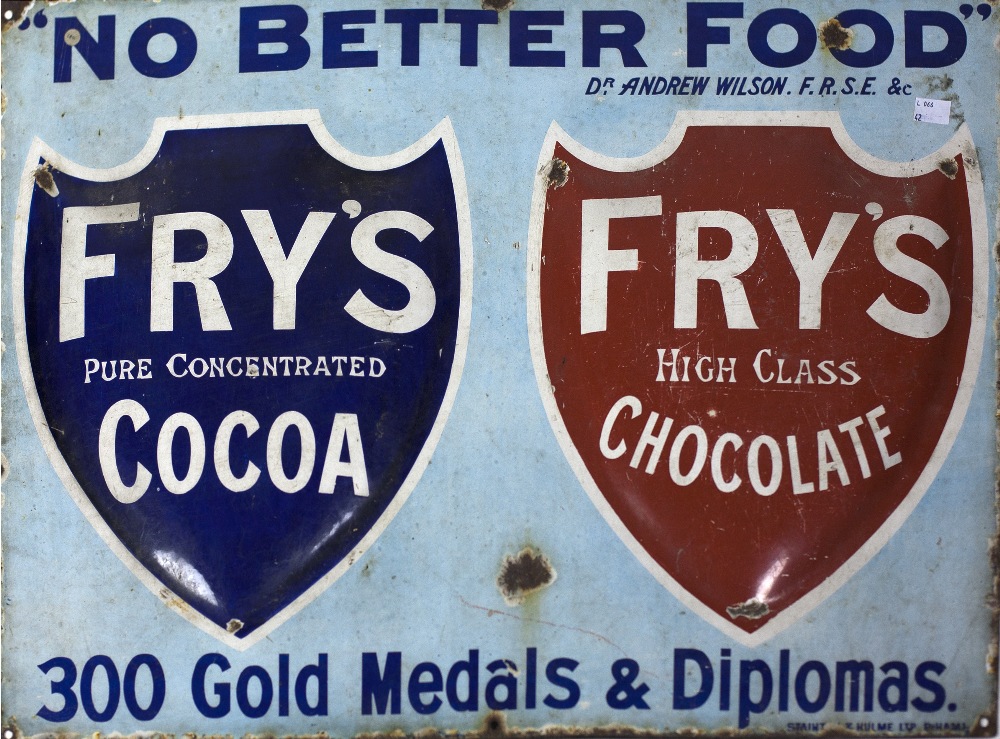 A good early 20th Century enamel Advertising Sign, 'Frys Cocoa / Chocolate,