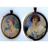 Miniature: An attractive oval miniature on ivory, "Young Woman in low cut white lace dress,