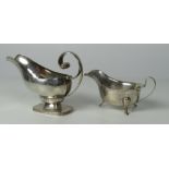 An unusual shaped heavy silver Sauceboat, London 1927, and another Sheffield c.