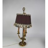 An attractive three branch ormolu Table Lamp & Shade, on circular base.