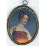 Grassee Miniature: A Continental oval miniature of "A Young Woman with pearl necklace and ear