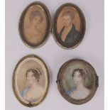 19th Century Irish School Miniatures: "Portrait of Young girl wearing blue Shawl,