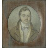 Miniature: "Man in Yellow waistcoat and brown jacket," rosewood frame.