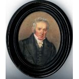 19th Century English School Miniature: A very good oval miniature of a grey haired man with white