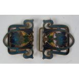A very attractive Art Nouveau gilt metal enamelled Buckle, decorated with blue flowers.