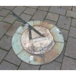 A very large circular brass Sundial, inscribed "Tempus Fugit," approx. 51.5cms (20 1/4") diameter.