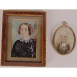 19th Century Irish School Miniatures: Half-length, "Portrait of Lady with floral bonnet,