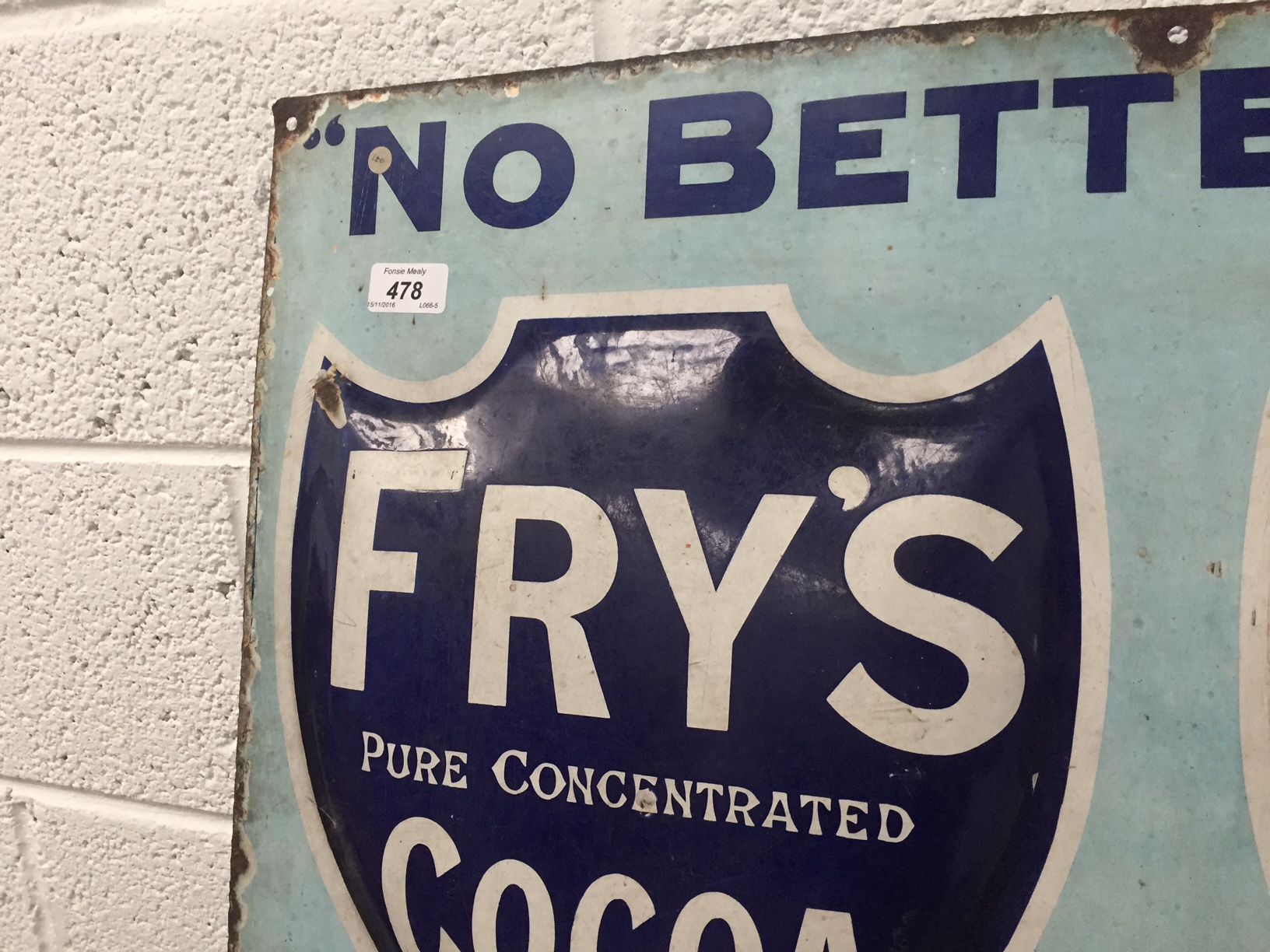 A good early 20th Century enamel Advertising Sign, 'Frys Cocoa / Chocolate, - Image 5 of 7