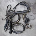 A good set of full size brass mounted black patent Show Tandem Harness,