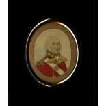 Early 19th Century Irish School Miniature: Oval "Portrait of a Redcoat Officer,