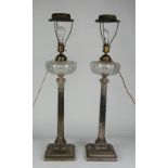 A very fine pair of tall 19th Century silver plated Corinthian style Table Lamps,