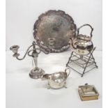 Box: A varied collection of Silver Plateware, cutlery, condiments, candelabra, trays,