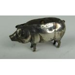 A Novelty Birmingham silver Pin Cushion, in the form of a Pig, c. 1911, approx. 7cms (2 3/4") long.