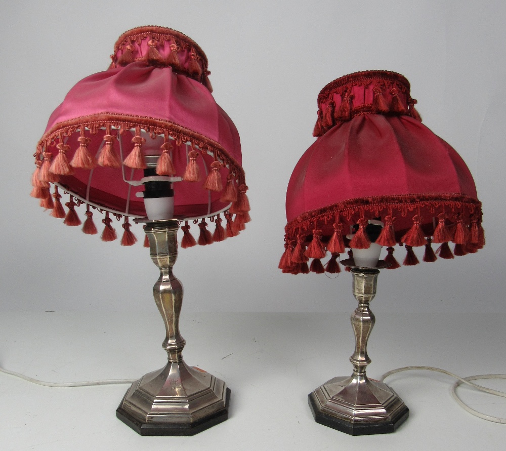 A tall silver Candlestick Table Lamp, London c. 1920; and a smaller ditto Sheffield, c.