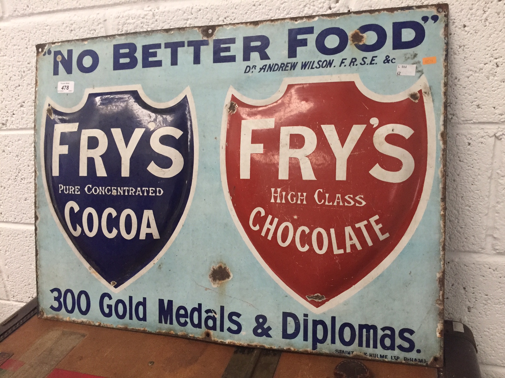 A good early 20th Century enamel Advertising Sign, 'Frys Cocoa / Chocolate, - Image 3 of 7
