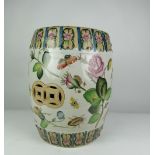 A colourful floral decorated porcelain Garden Seat, decorated in the Chinese taste,
