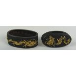 A 19th Century Japanese Fuchi-Gashira, decorated with gold dragons.