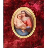 An attractive 19th Century painted Continental porcelain Plaque, "Madonna and Child," approx.