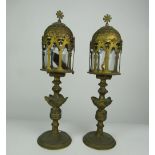 An unusual small pair of 19th Century brass and ormolu Reliquary Displays,