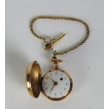 A very rare small 18th Century French Ladies Fob Watch, with circular enamel face, fusee movement,