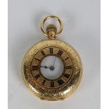 A very attractive small 18ct gold keyless Pocket Watch, with enamel dial,