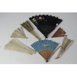 A collection of 19th Century carved and pierced ivory Fans, also painted paper and silk Fans,