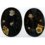 17th Century Dutch School "Attractive Cabinet Portraits with Coats of Arms,