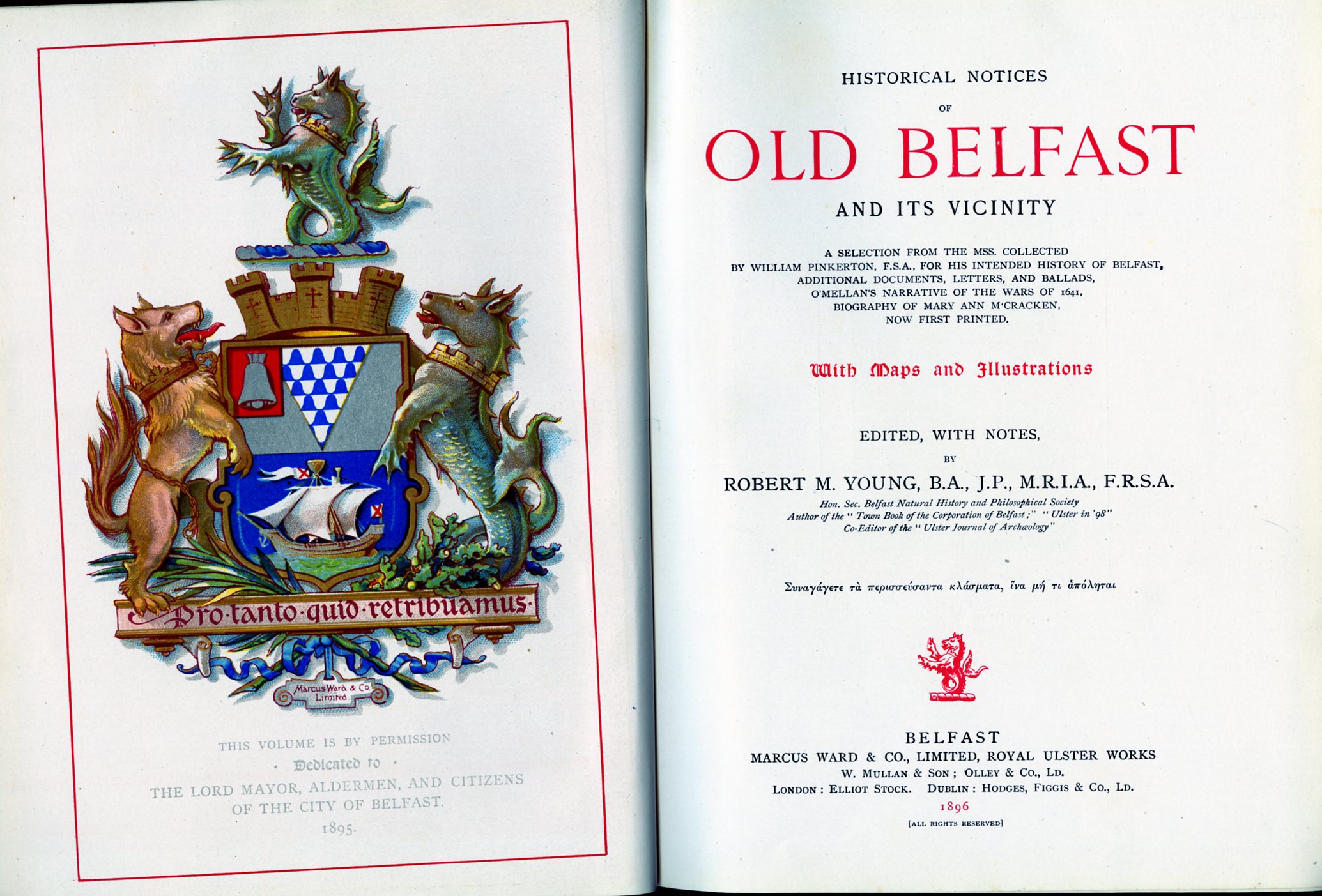 Young (R.M.) Historical Notices of Old Belfast and its Vicinity, 4to Belfast (Marcus Ward) 1896. - Image 2 of 3