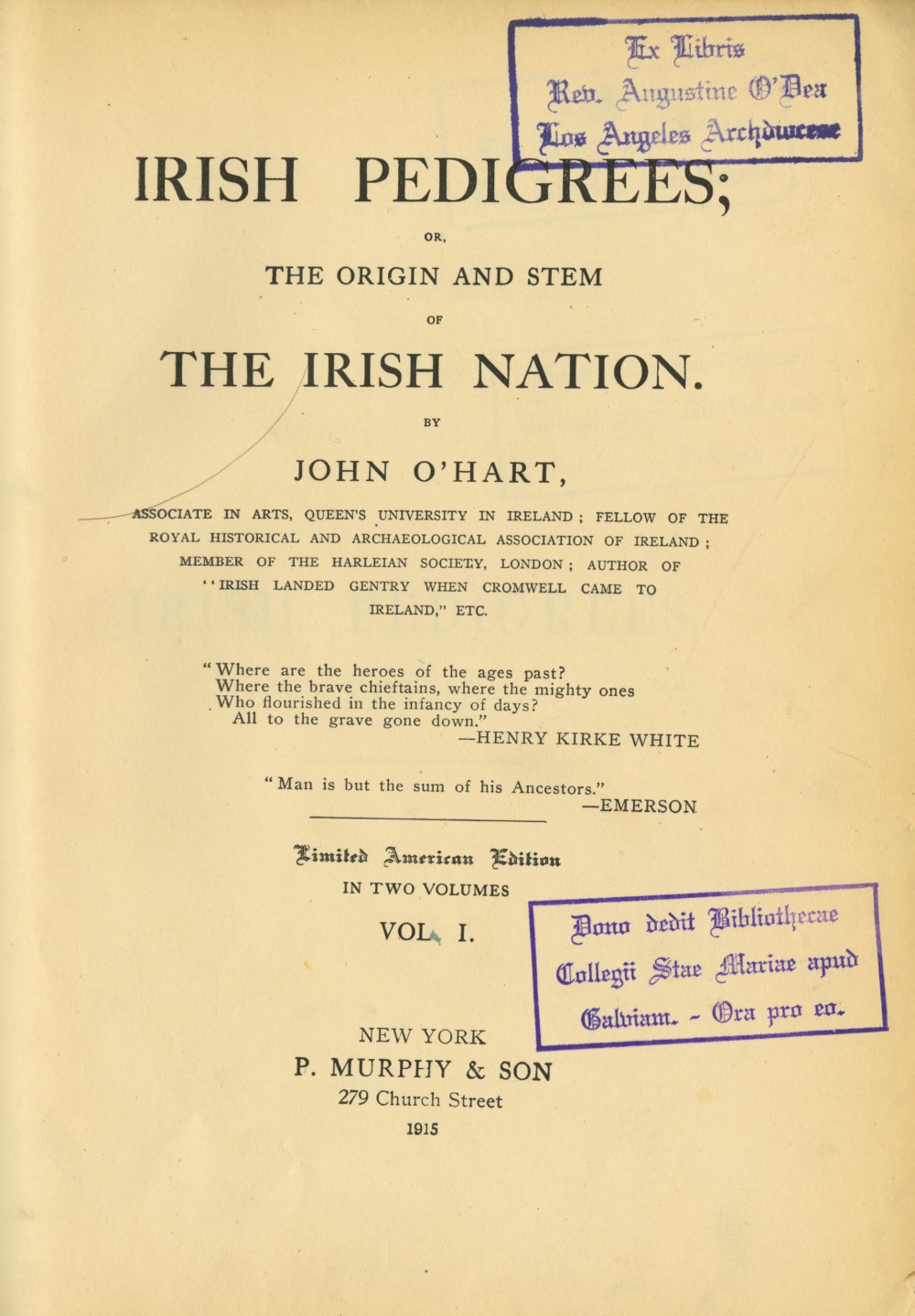 Genealogy: O'Hart (John) Irish Pedigrees; or The Origin and Stem of The Irish Nation, 2 vols. 4to N. - Image 2 of 2