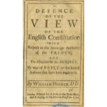 Higden (Wm.) A Defence of the View of the English Constitution, 8vo L. 1710. [16] 192pp., L.S.