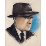 Harry Kernoff (Irish 1900 - 1974) Flann O'Brien, head and shoulders, crayon, approx.