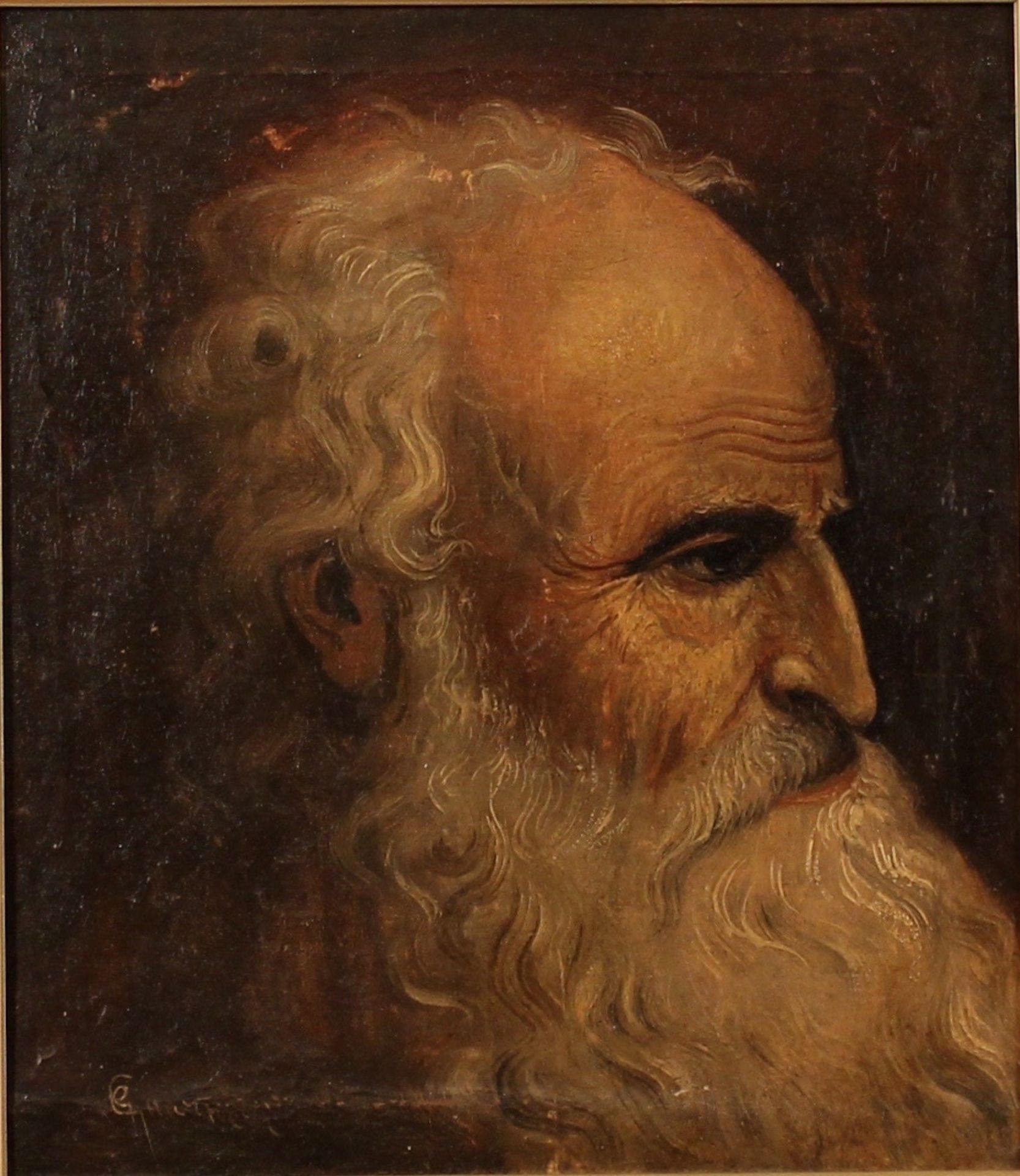 F. GUARNERI “Profilo di vecchio con barba” F. GUARNERI - “Profilo di vecchio con barba”. Dipinto ad
