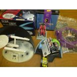 3 STAR TREK ALARM CLOCKS AND 2 STAR TREK ORNAMENTS