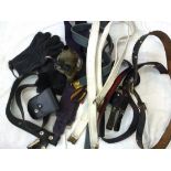 BOX OF ASSORTED BELTS, GLOVES AND PILOTS MASK