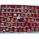 BOARD OF ASSORTED CAP BADGES INCLUDING DRAGOONS