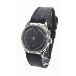 Breitling chronograph chromed stainless steel gentleman's wristwatch, circa 1950, the black dial