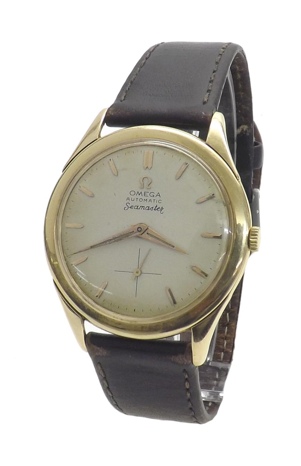 Omega Seamaster automatic 18k gentleman's wristwatch, circa 1956/57, circular dial with baton