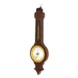 Small French rosewood wheel barometer/thermometer, the 4.5" dial signed Bourgeois Opt Pass. St