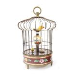 Replica birdcage clock, with cloisonne style band to the base, 8" high