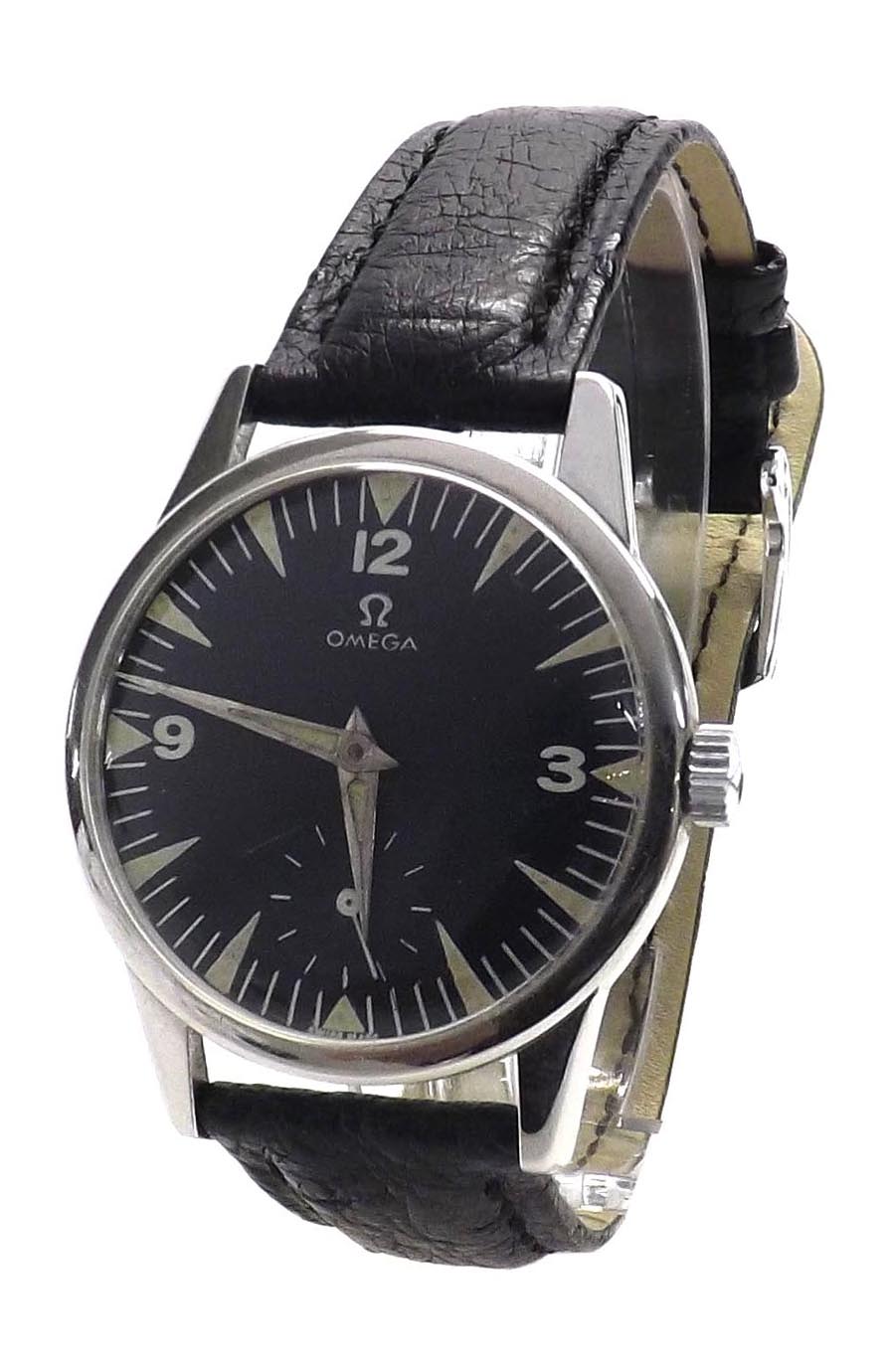 Omega stainless steel gentleman's wristwatch, circa 1962, case ref. 14391-61, the circular black