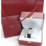 Cartier Ronde Solo unisex stainless steel wristwatch, ref. 3603, no. 797479UX, quartz, black leather