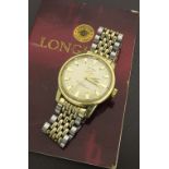 Longines Conquest Calendar automatic gold plated and stainless steel gentleman's bracelet watch,